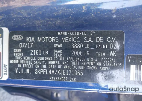 2018 Kia Forte Lx from USA, damaged, VIN 3KPFL4A7XJE171965